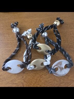 Adjustable Rope Bracelet with Gold and White Accents